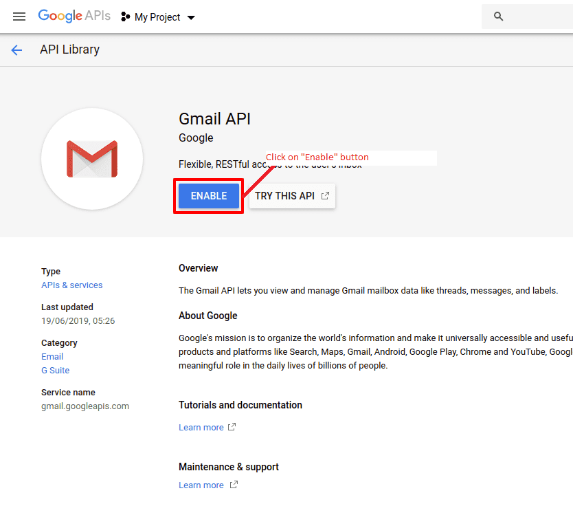 Gmail API Enable
