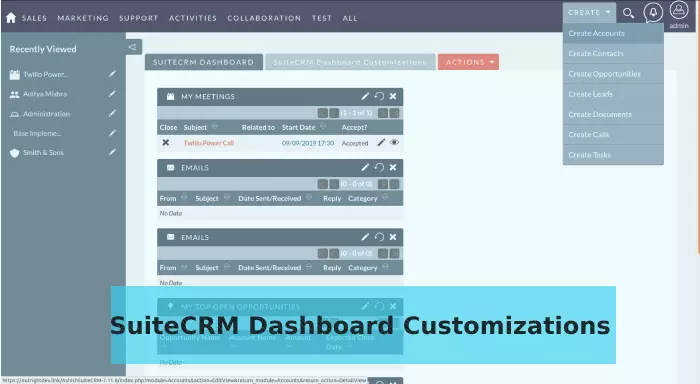 SuiteCRM Dashboard Customizations
