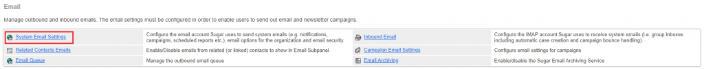 SugarCRM System Email Settings