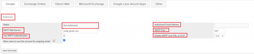 SMTP Server Settings