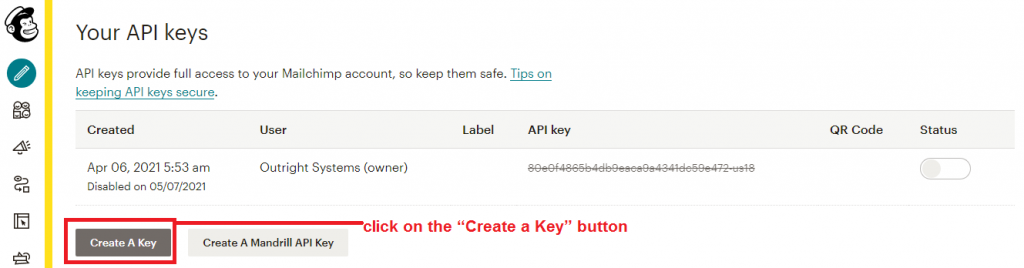 Click on Create API Key