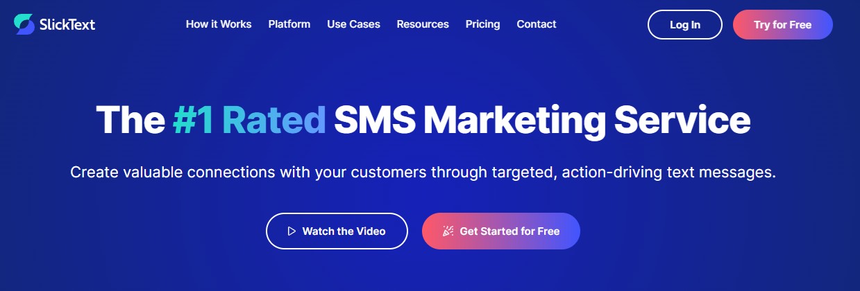 SlickText homepage highlighting its #1 rated SMS marketing service for customer engagement