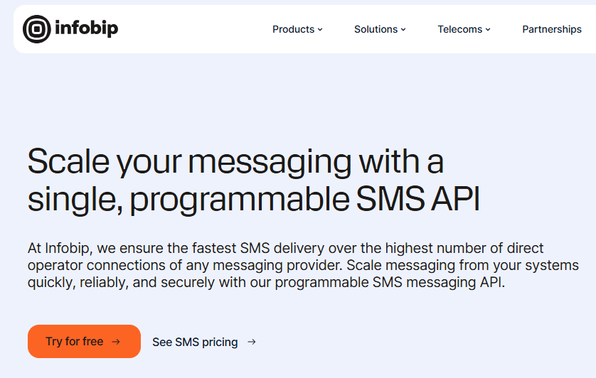 Infobip SMS API platform offering scalable, programmable SMS marketing solutions.