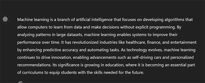 AI-generated machine learning text shown before applying a humanizer tool, illustrating how to humanize AI content for better readability