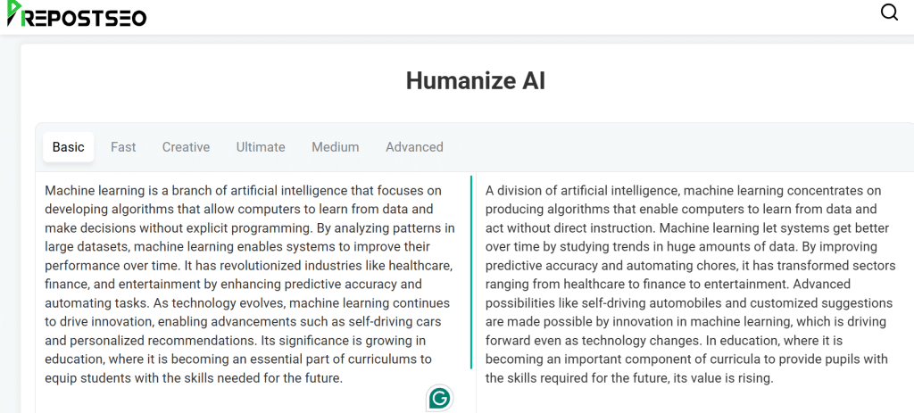 Prepostseo humanize AI