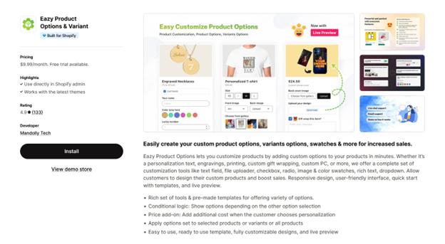 Eazy Product Options & Variant 