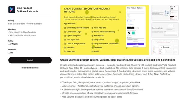 Ymq Product Options & Variants