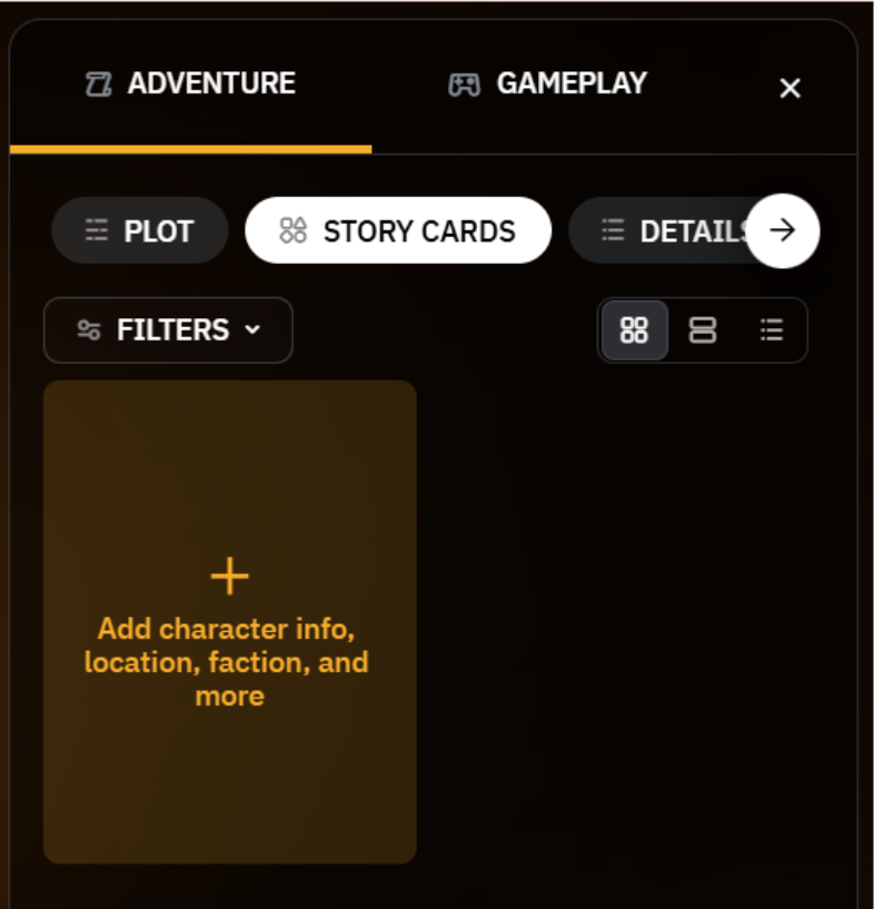 In Story Cards, you can save and organize structured details about your story.