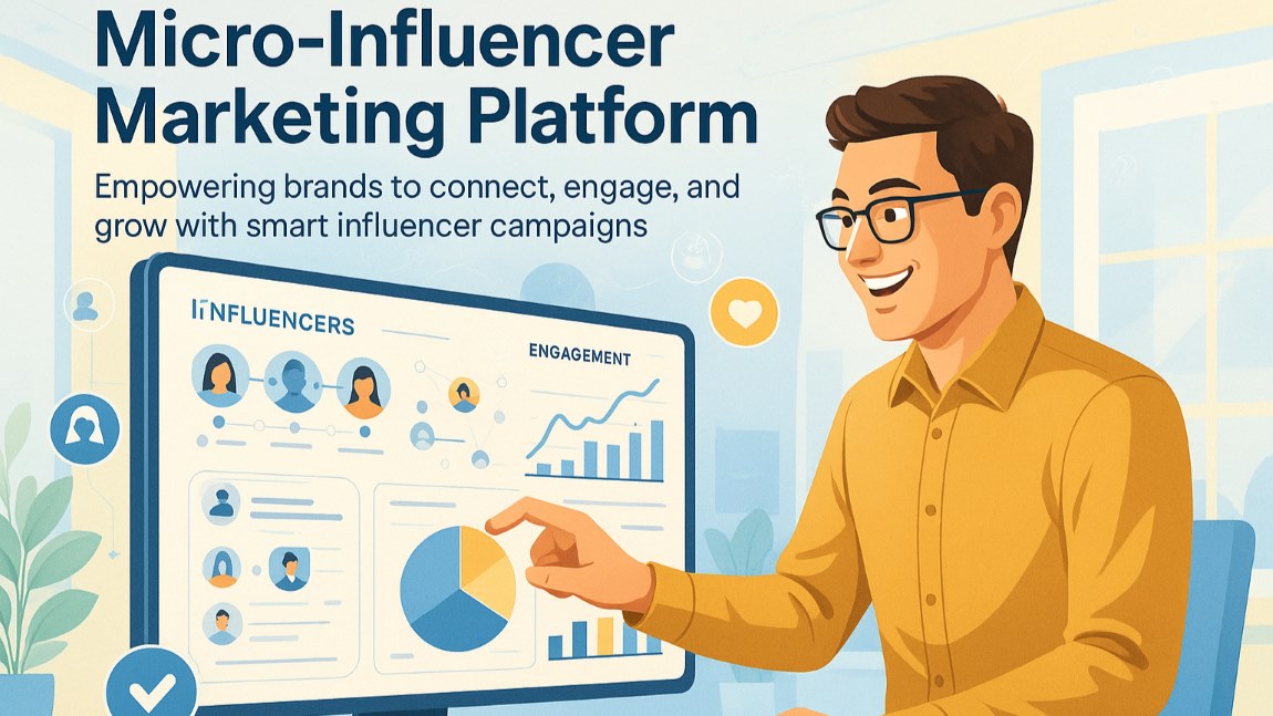 Smart professional using a micro-influencer marketing platform dashboard to track influencer campaigns and engagement metrics