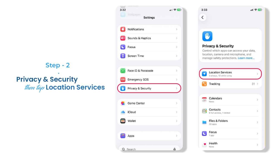 Head to Privacy & Security, then tap Location Services