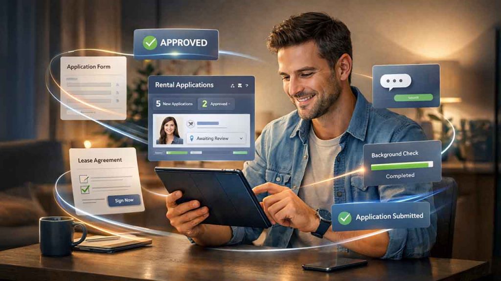 Digital leasing benefits for landlords and tenants showing easy rental management and online applications