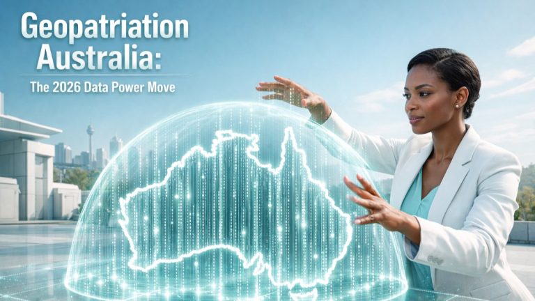 Geopatriation Australia concept showing secure data sovereignty with data contained within national borders