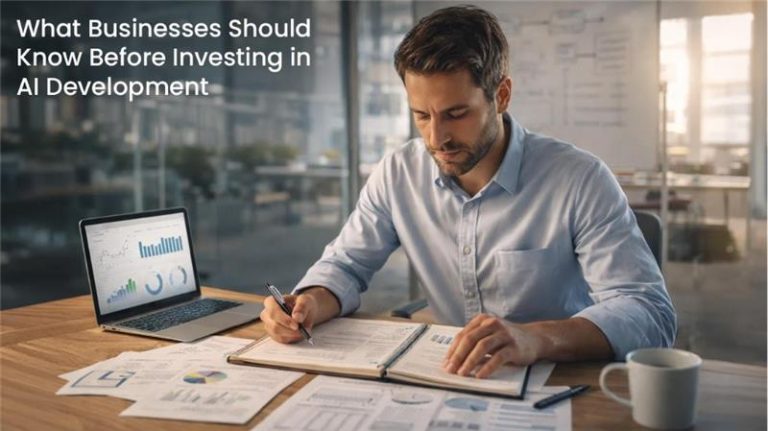 Business team planning strategy before investing in AI development