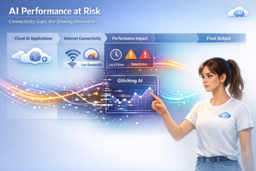 NBN audit for hybrid teams infographic showing how internet connectivity affects AI performance and network latency
