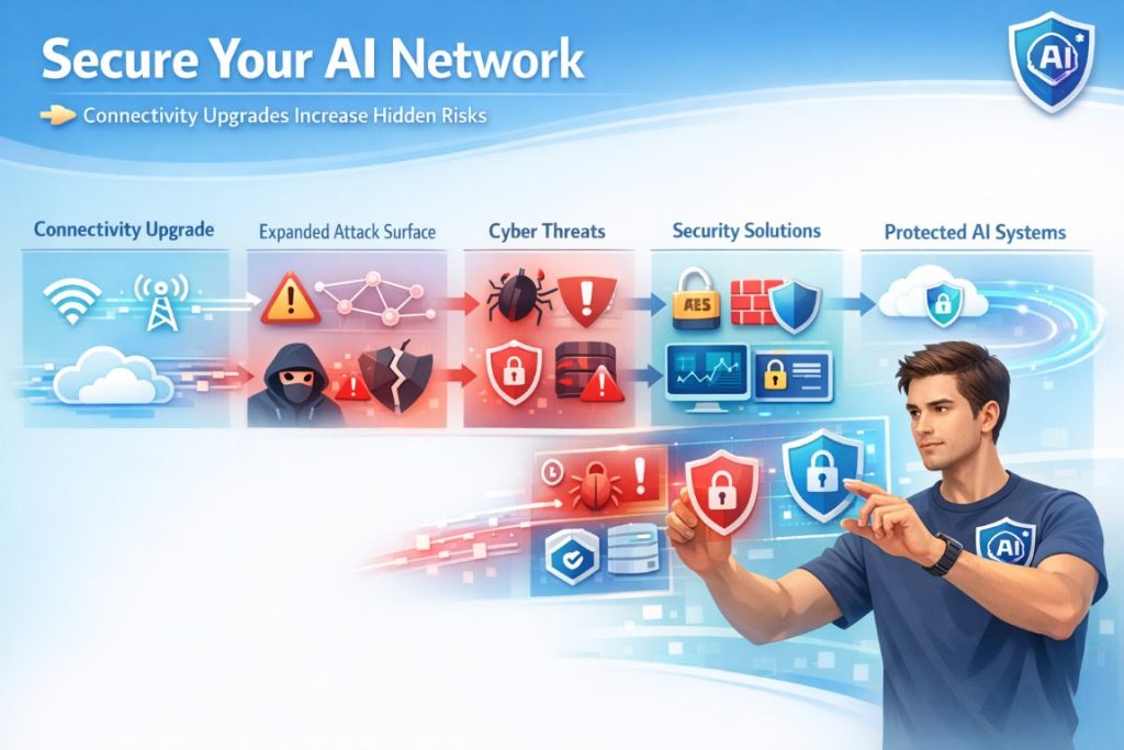 NBN audit for hybrid teams showing cybersecurity risks and data protection during connectivity upgrades and AI network usage