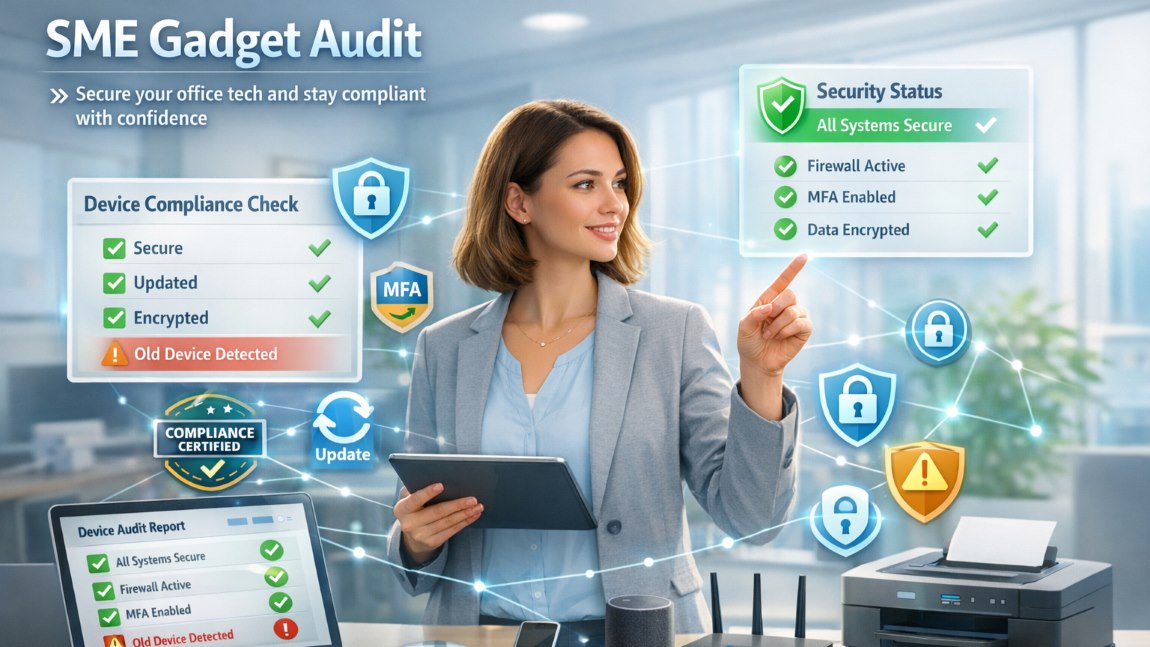 SME gadget audit showing office device security and compliance with cybersecurity rules