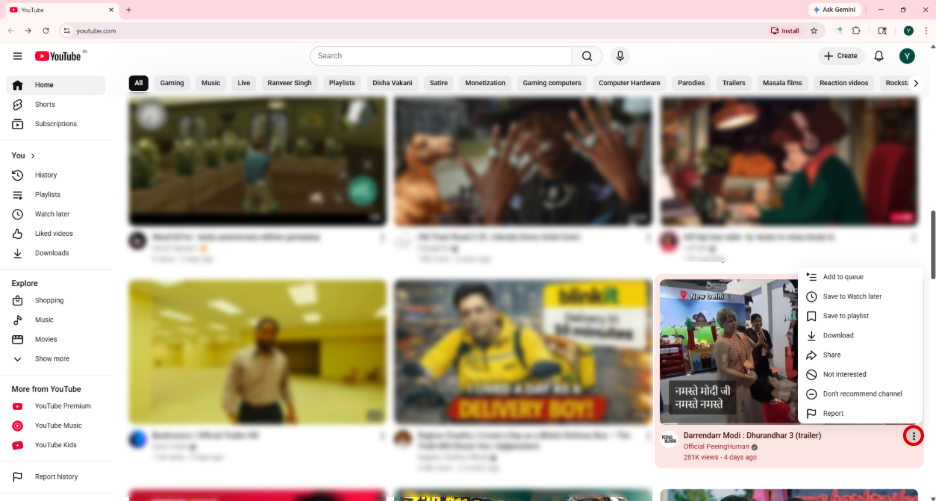 Click on three vertical dots, which are located next to the video title