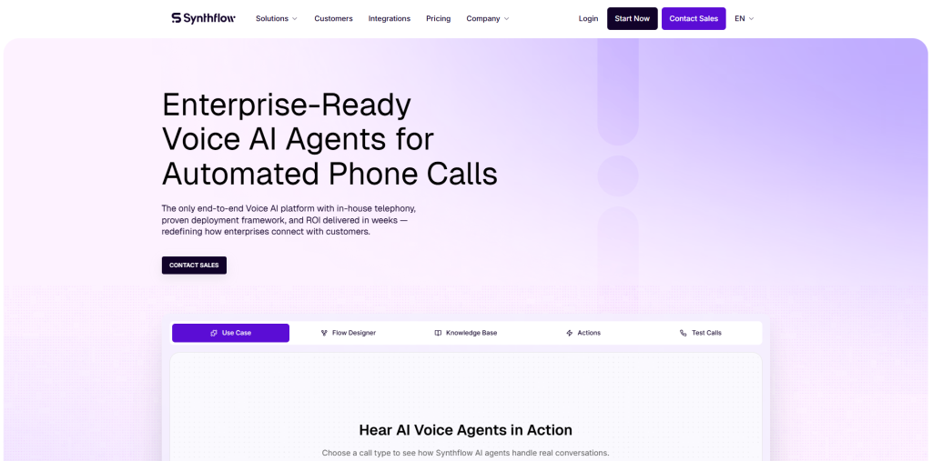 AI virtual receptionist built with Synthflow no-code platform for agencies and automation workflows