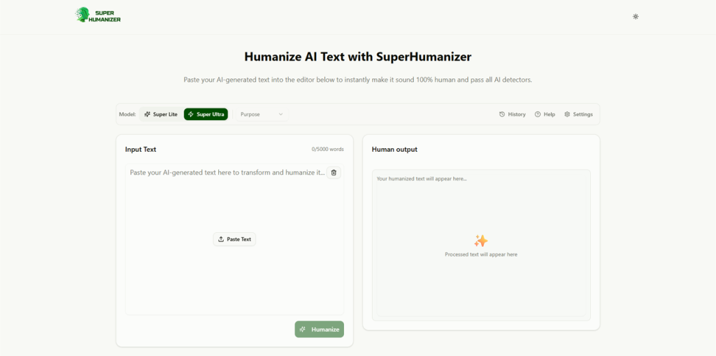 Bypass AI content detection using SuperHumanizer tool to humanize AI-generated text