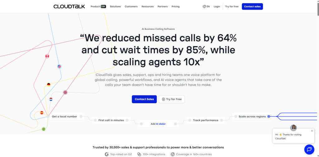 CloudTalk AI virtual receptionist managing inbound customer support calls with CRM integration