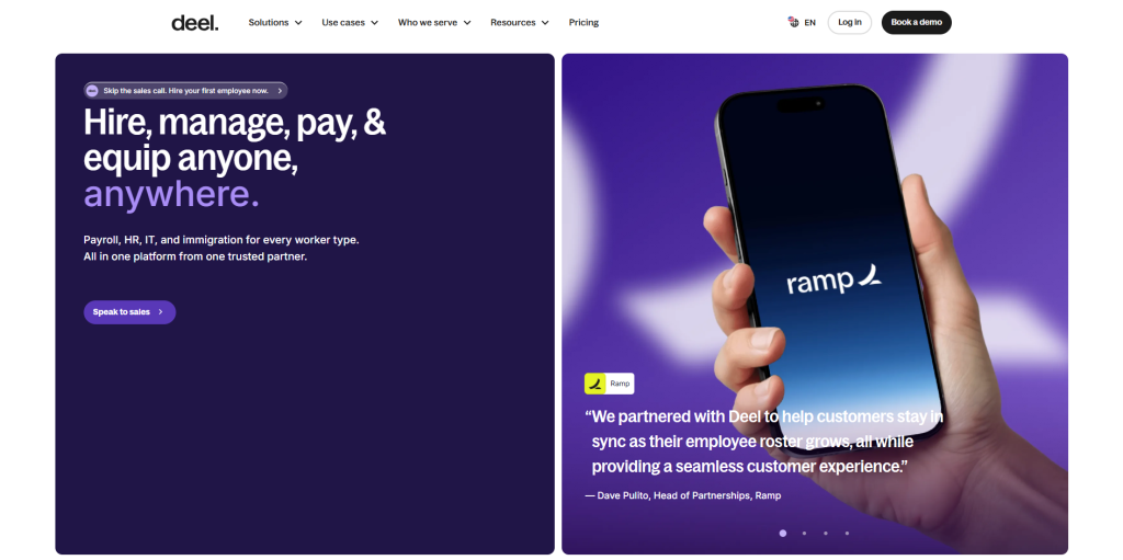 Deel EOR provider platform for managing global payroll and remote teams