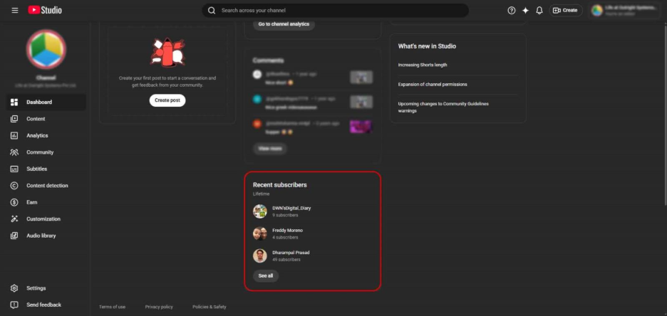 Find the Recent Subscribers Panel
