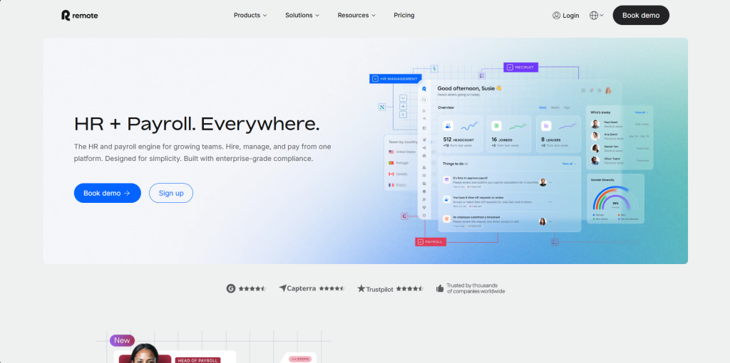 Remote EOR provider platform managing global payroll and compliance for distributed teams