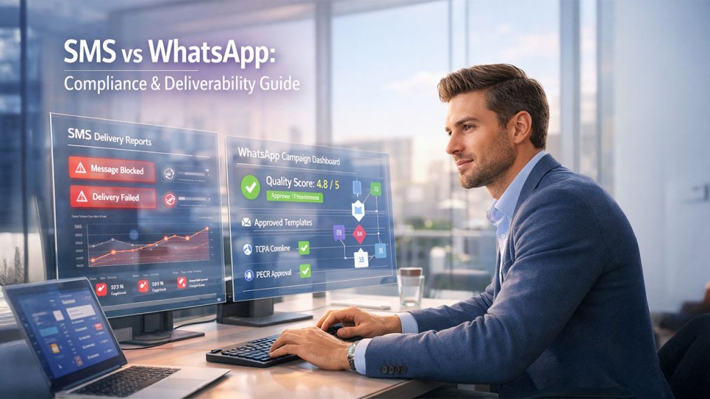 WhatsApp vs Traditional SMS compliance rules and deliverability comparison including opt-in, spam filters, and message approval