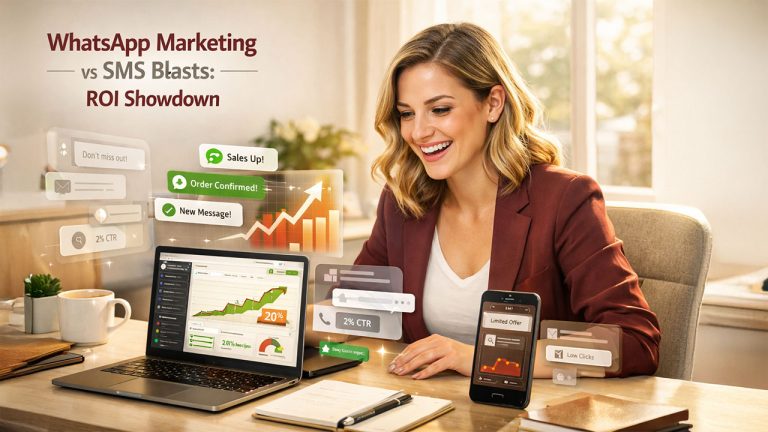 WhatsApp vs Traditional SMS comparison showing open rates, CTR, and conversion performance