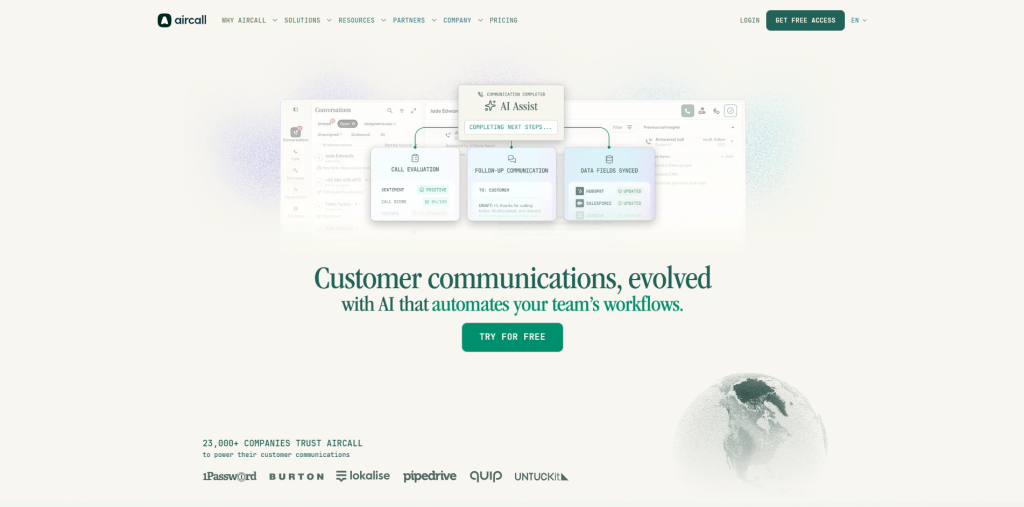 Aircall VoIP phone system integrated with Salesforce and HubSpot CRM tools