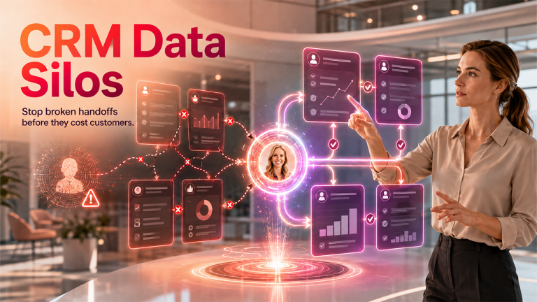 CRM workflow automation connecting sales, support, marketing, and billing teams through a unified customer dashboard