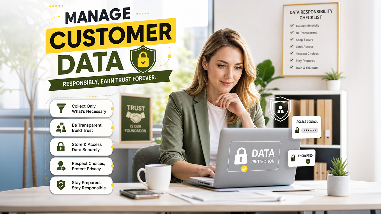 Customer data management process showing secure storage, privacy protection, and organized customer information
