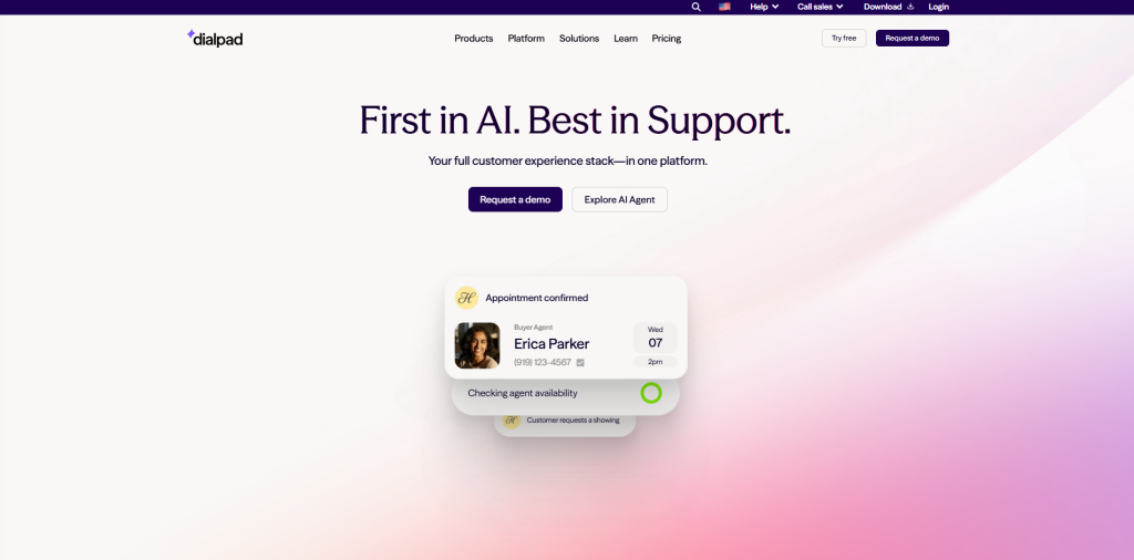 Dialpad AI-powered VoIP phone system with CRM call transcription features