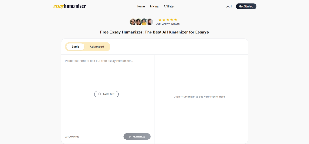 Essay Humanizer tool rewriting AI-generated academic text into natural human-like writing for students and researchers