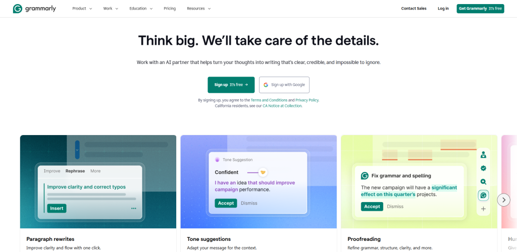 Grammarly improving grammar, tone, and readability as one of the most useful AI Humanizer Tools for students and researchers