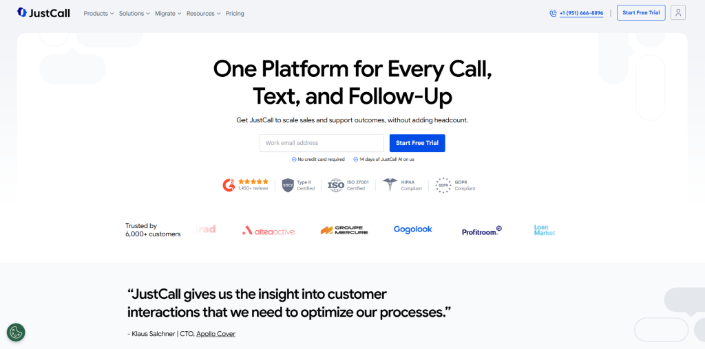 JustCall VoIP phone system with international calling and CRM integrations