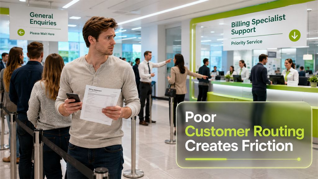 Poor routing in customer service journeys causing customers to experience multiple transfers and longer wait times