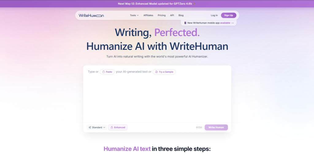 WriteHuman AI Humanizer Tool helping students and researchers convert AI-generated text into natural human writing