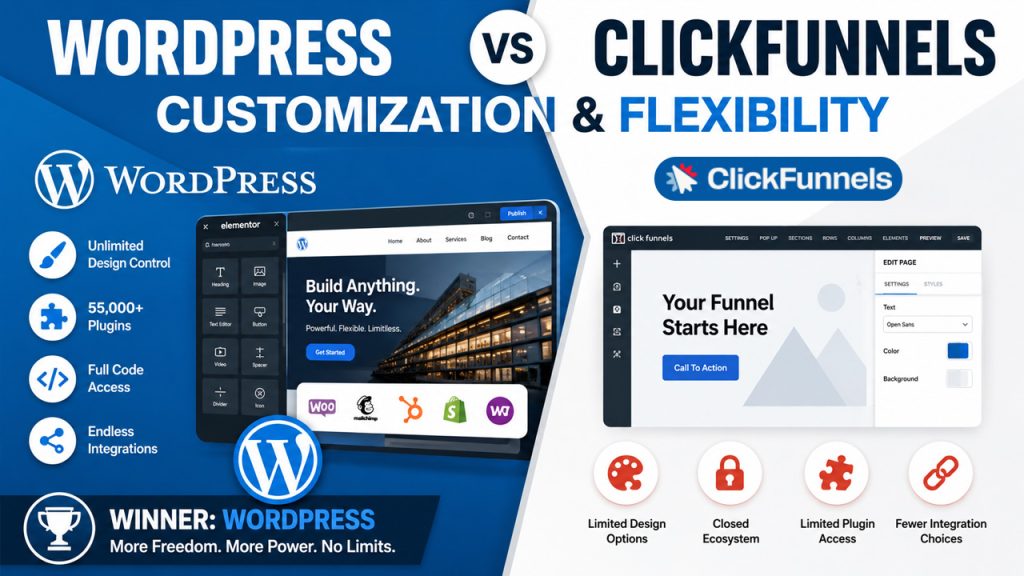 WordPress vs ClickFunnels : Customization and Flexibility
