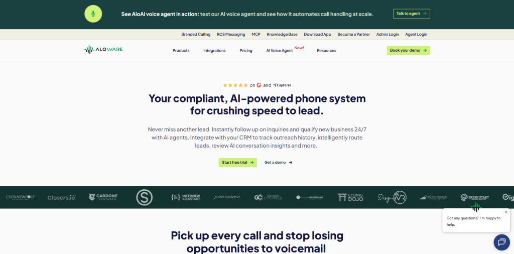 Aloware all-in-one calling and SMS platform helping small businesses manage outbound calls, text messaging, and customer communication on a budget.