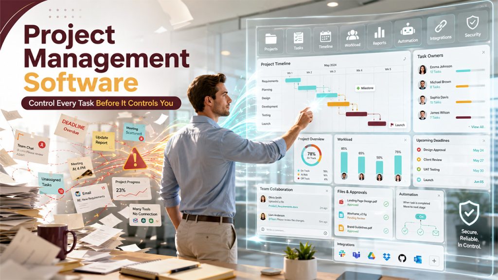 Essential features of a project task tracker including task management, workflow automation, collaboration tools, reporting dashboards, and project scheduling