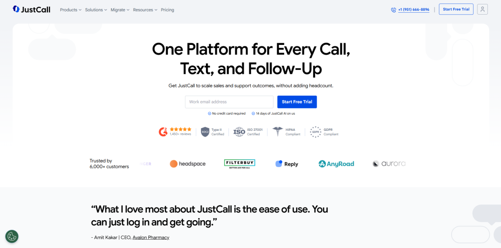 JustCall engagement platform combining outbound calling, SMS messaging, CRM integration, and sales communication workflows.