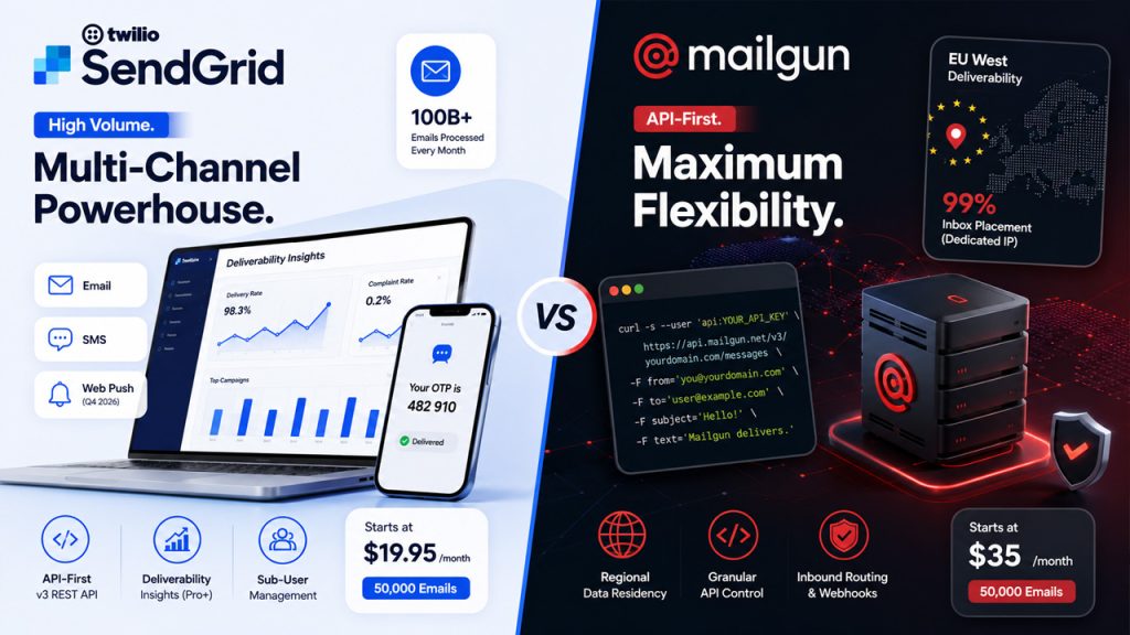 Twilio SendGrid featured among the best Mailtrap alternatives for high-volume transactional email delivery and multi-channel communication.