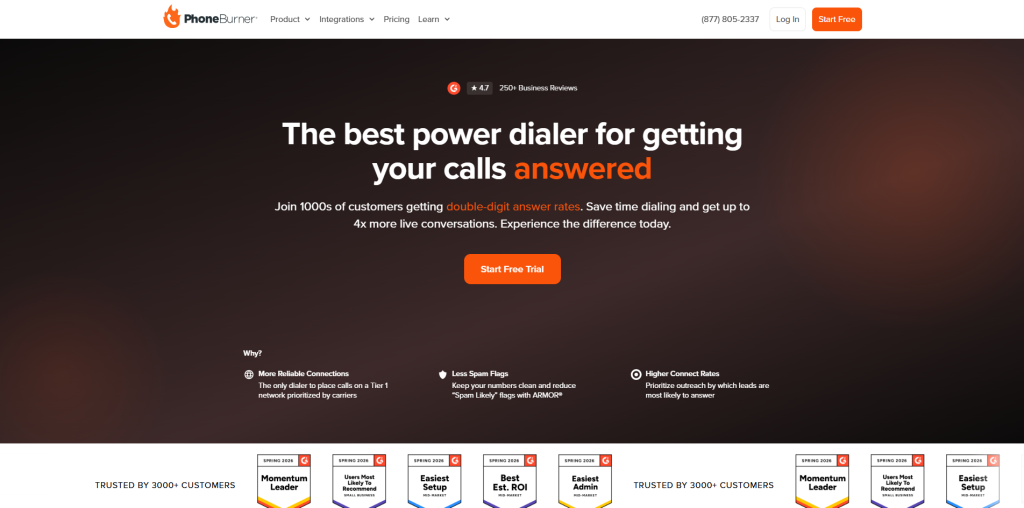 PhoneBurner outbound dialer helping small US sales teams increase call volume with power dialing and automated workflows.