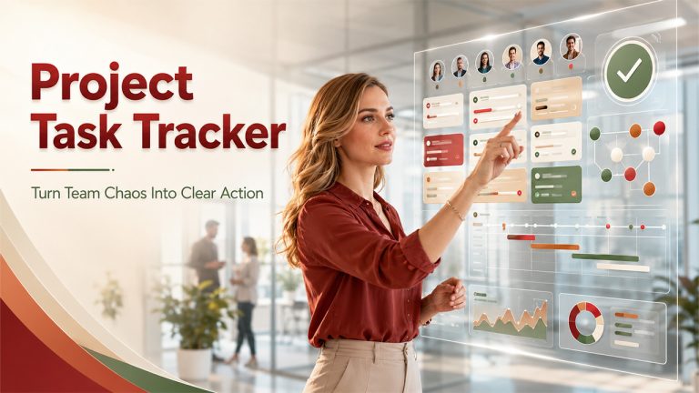 Project Task Tracker dashboard showing task management, project timelines, team collaboration, and workflow tracking