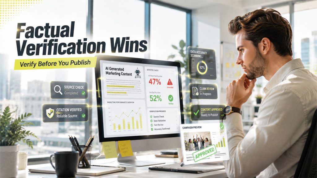 Checking facts and verifying information in AI-generated content to ensure accuracy before business publication.