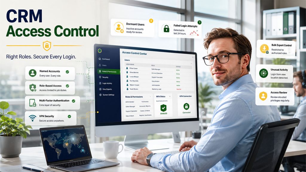 Building a sensible remote CRM access model with VPN, multi-factor authentication, role-based access controls, and secure device management.