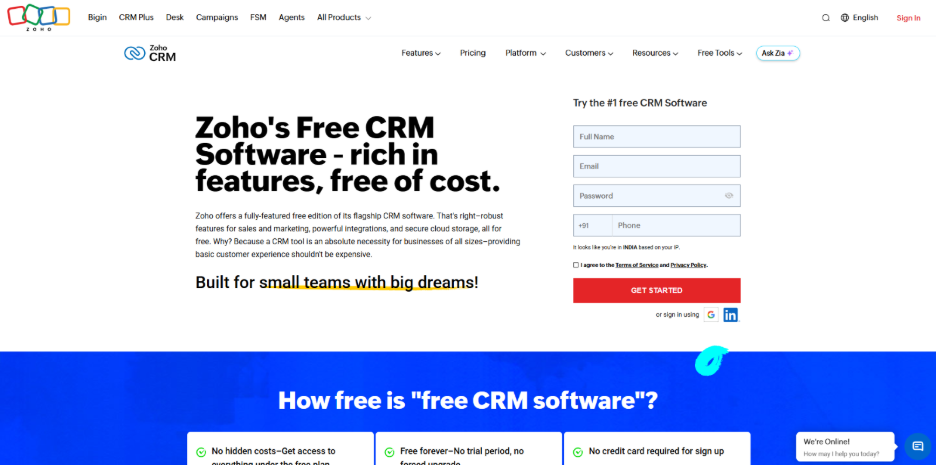 Zoho CRM Free Edition